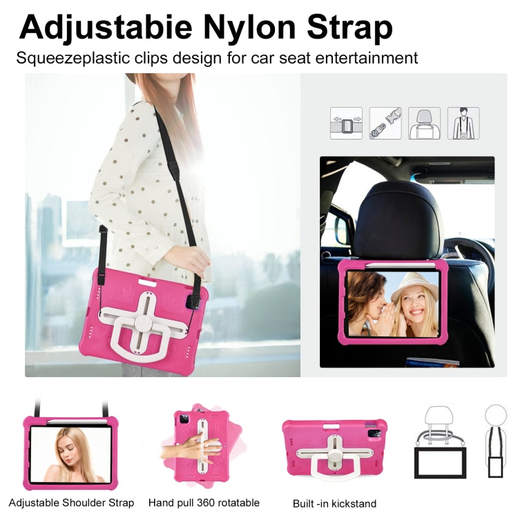 For iPad Air 11 2024 / 2025 Shield 360 Rotation Handle EVA Shockproof PC Tablet Case(Rose Red Beige) by bashfashion