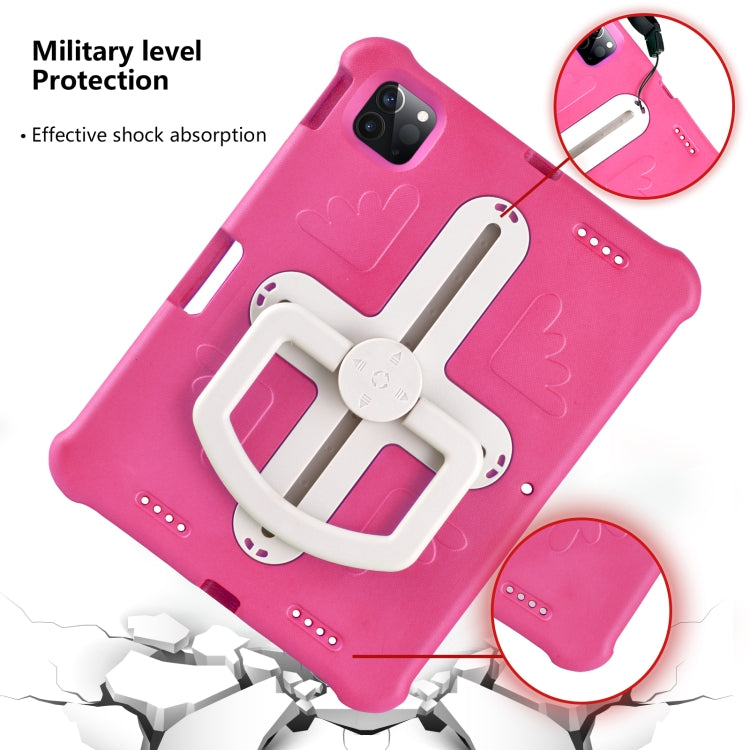 For iPad Air 11 2024 / 2025 Shield 360 Rotation Handle EVA Shockproof PC Tablet Case(Rose Red Beige) by bashfashion