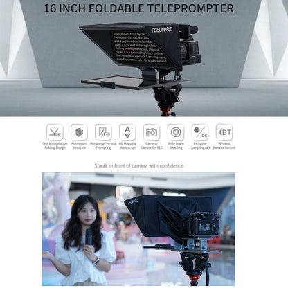 FEELWORLD TP16 16 inch Tablet Horizontal Vertical Prompting Folding Teleprompter, Bluetooth Remote Control(Black) by FEELWORLD