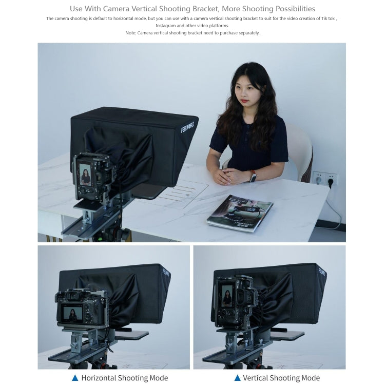 FEELWORLD TP16 16 inch Tablet Horizontal Vertical Prompting Folding Teleprompter, Bluetooth Remote Control(Black) by FEELWORLD