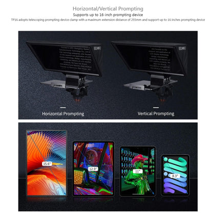 FEELWORLD TP16 16 inch Tablet Horizontal Vertical Prompting Folding Teleprompter, Bluetooth Remote Control(Black) by FEELWORLD