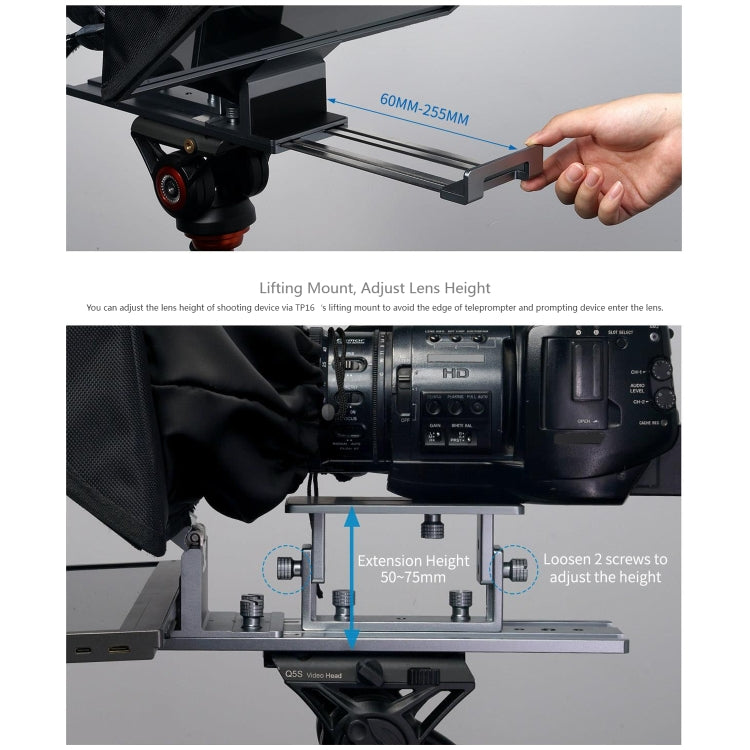 FEELWORLD TP16 16 inch Tablet Horizontal Vertical Prompting Folding Teleprompter, Bluetooth Remote Control(Black) by FEELWORLD