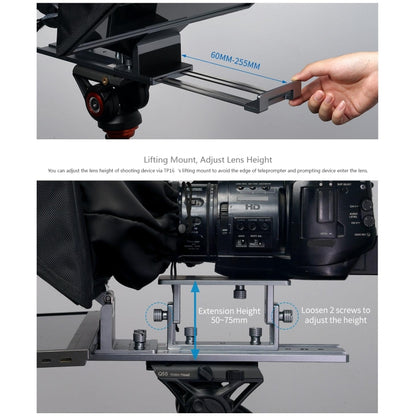 FEELWORLD TP16 16 inch Tablet Horizontal Vertical Prompting Folding Teleprompter, Bluetooth Remote Control(Black) by FEELWORLD