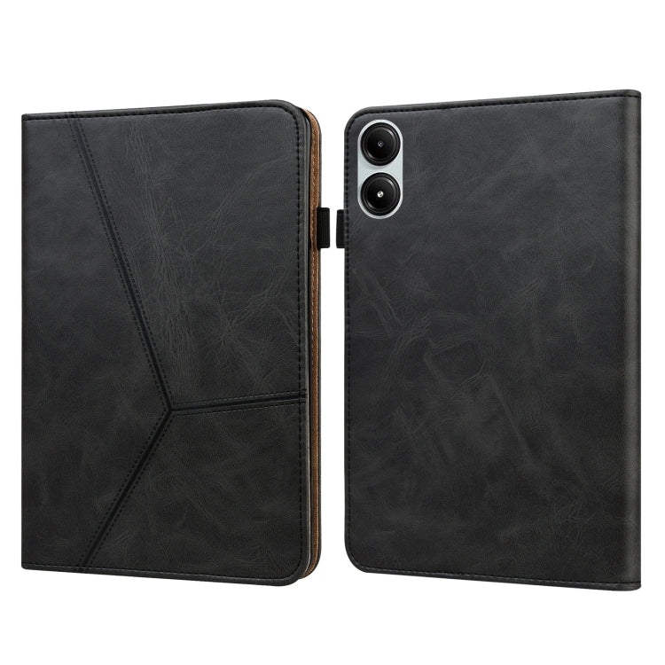 For Xiaomi Poco Pad 12.1 Solid Color Stripe Embossed Leather Tablet Case(Black) by bashfashion