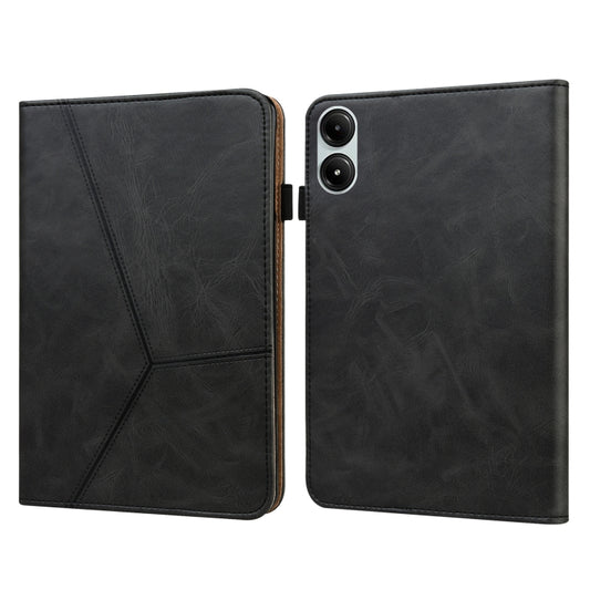 For Xiaomi Poco Pad 12.1 Solid Color Stripe Embossed Leather Tablet Case(Black) by bashfashion