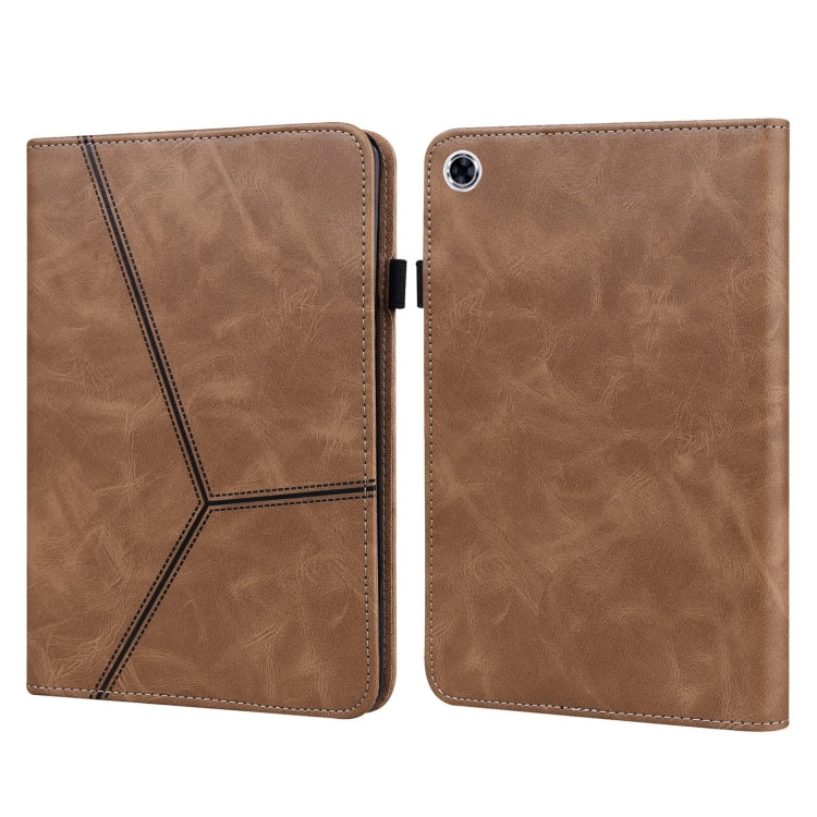 For Samsung Galaxy Tab A9+ Solid Color Stripe Embossed Leather Tablet Case(Brown) by bashfashion