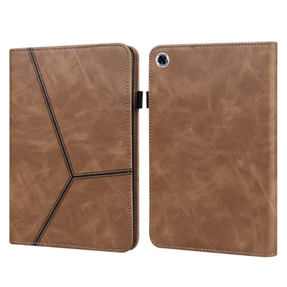 For Samsung Galaxy Tab A9+ Solid Color Stripe Embossed Leather Tablet Case(Brown) by bashfashion