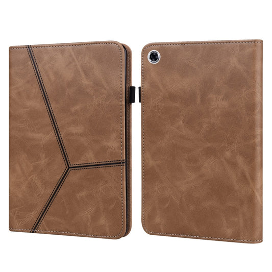 For Samsung Galaxy Tab A9+ Solid Color Stripe Embossed Leather Tablet Case(Brown) by bashfashion