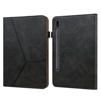 For Samsung Galaxy Tab S9+ / S9 FE+ Solid Color Stripe Embossed Leather Tablet Case(Black) by bashfashion