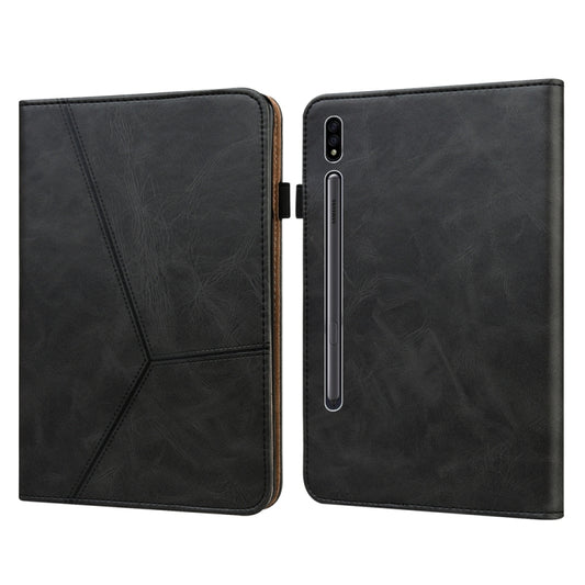 For Samsung Galaxy Tab S9+ / S9 FE+ Solid Color Stripe Embossed Leather Tablet Case(Black) by bashfashion