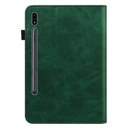 For Samsung Galaxy Tab S9+ / S9 FE+ Solid Color Stripe Embossed Leather Tablet Case(Green) by bashfashion