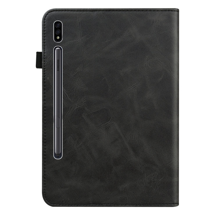 For Samsung Galaxy Tab S9 / S9 FE Solid Color Stripe Embossed Leather Tablet Case(Black) by bashfashion