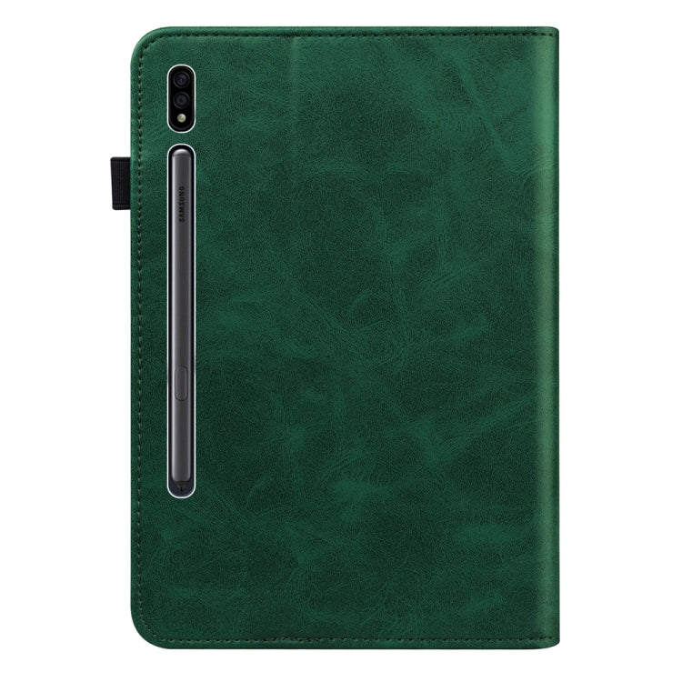 For Samsung Galaxy Tab S9 / S9 FE Solid Color Stripe Embossed Leather Tablet Case(Green) by bashfashion