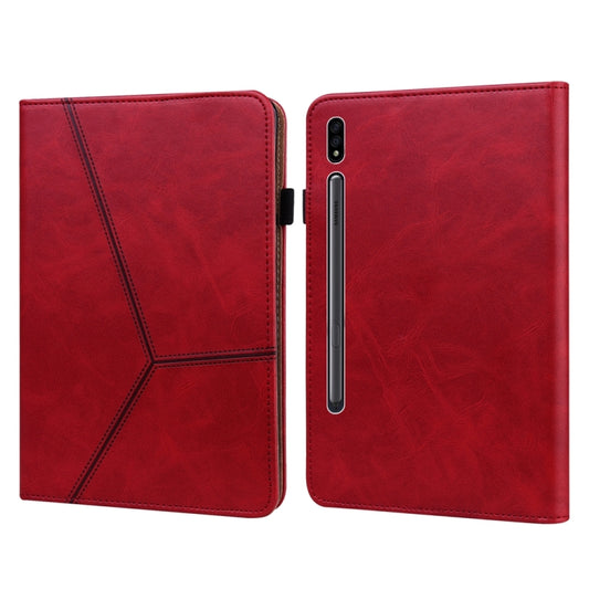 For Samsung Galaxy Tab S9 / S9 FE Solid Color Stripe Embossed Leather Tablet Case(Red) by bashfashion