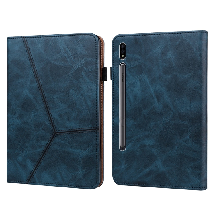 For Samsung Galaxy Tab S9 / S9 FE Solid Color Stripe Embossed Leather Tablet Case(Blue) by bashfashion
