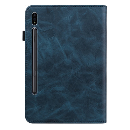For Samsung Galaxy Tab S9 / S9 FE Solid Color Stripe Embossed Leather Tablet Case(Blue) by bashfashion
