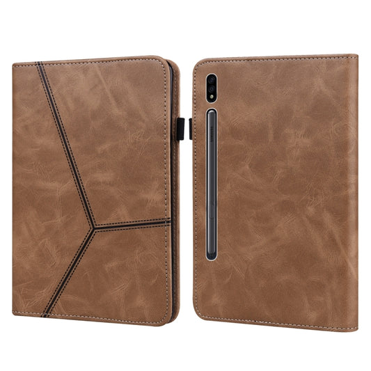 For Samsung Galaxy Tab S9 / S9 FE Solid Color Stripe Embossed Leather Tablet Case(Brown) by bashfashion