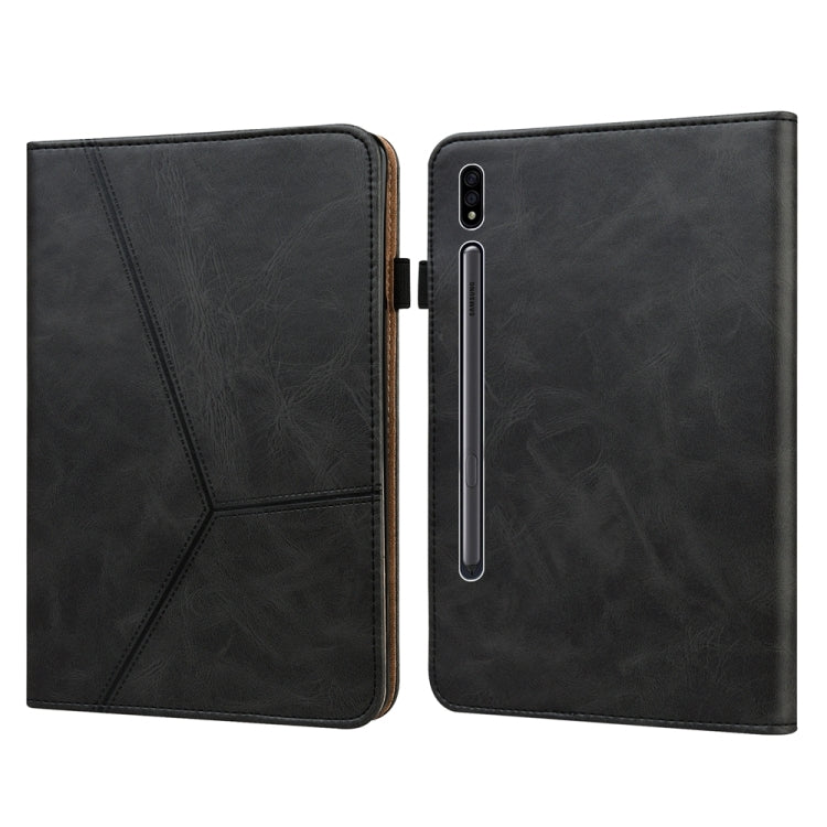 For Samsung Galaxy Tab S7 / S8 Solid Color Stripe Embossed Leather Tablet Case(Black) by bashfashion