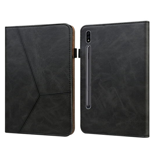 For Samsung Galaxy Tab S7 / S8 Solid Color Stripe Embossed Leather Tablet Case(Black) by bashfashion