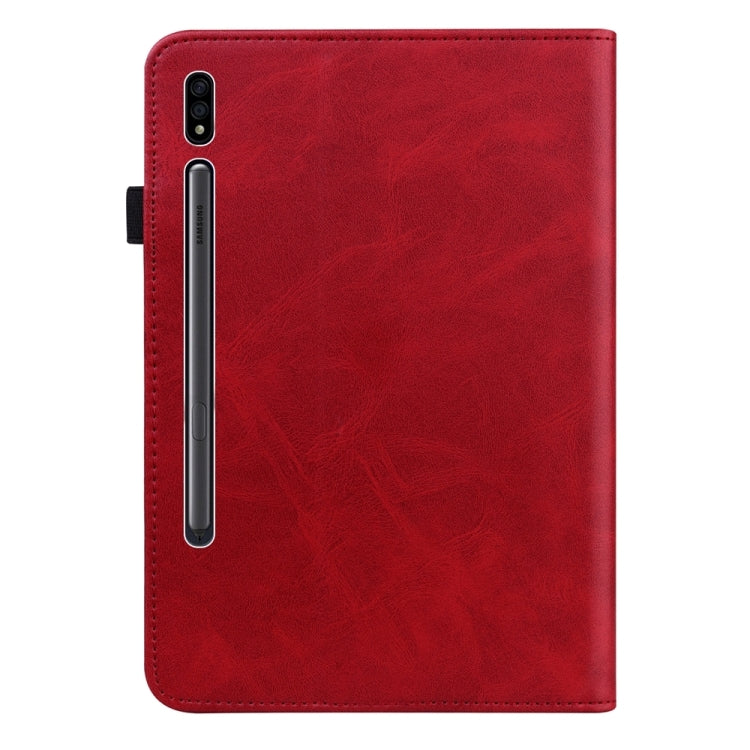 For Samsung Galaxy Tab S7 / S8 Solid Color Stripe Embossed Leather Tablet Case(Red) by bashfashion
