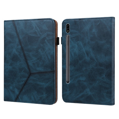For Samsung Galaxy Tab S7 / S8 Solid Color Stripe Embossed Leather Tablet Case(Blue) by bashfashion