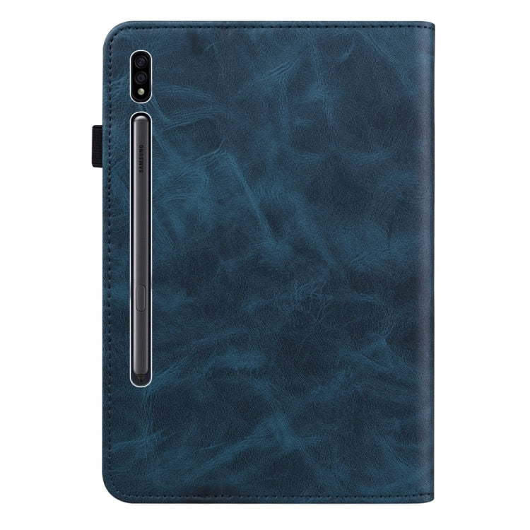For Samsung Galaxy Tab S7 / S8 Solid Color Stripe Embossed Leather Tablet Case(Blue) by bashfashion