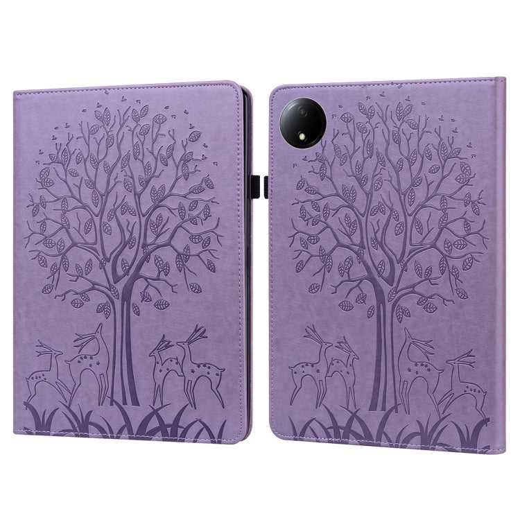 For Xiaomi Redmi Pad SE 8.7 Tree & Deer Embossed Leather Tablet Case(Purple) by bashfashion