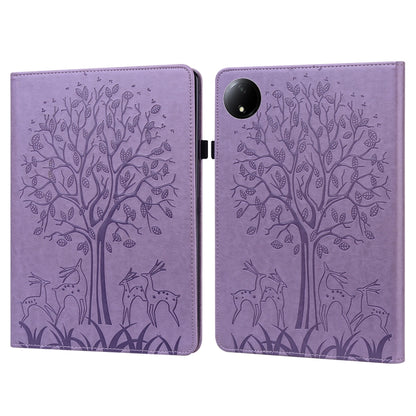 For Xiaomi Redmi Pad SE 8.7 Tree & Deer Embossed Leather Tablet Case(Purple) by bashfashion