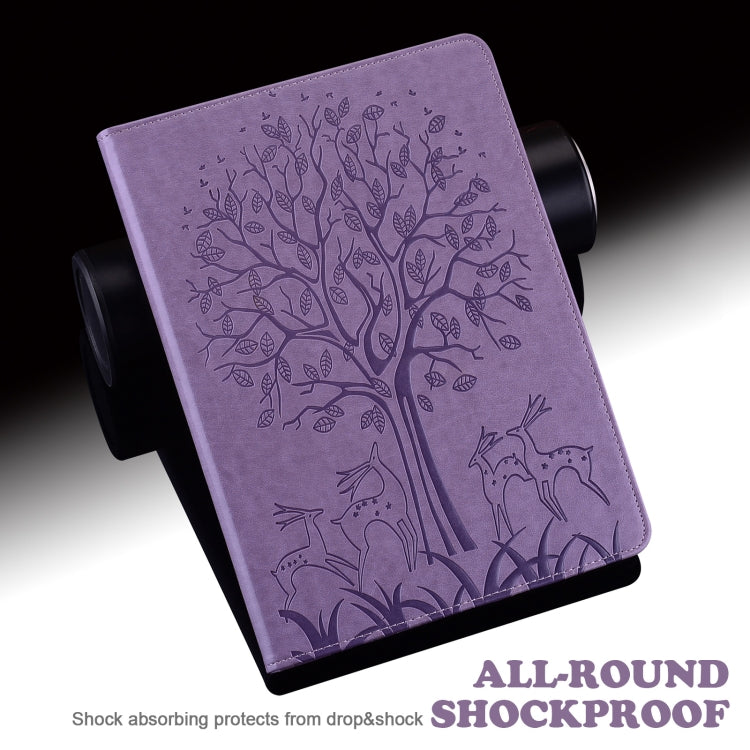 For Xiaomi Redmi Pad SE 8.7 Tree & Deer Embossed Leather Tablet Case(Purple) by bashfashion