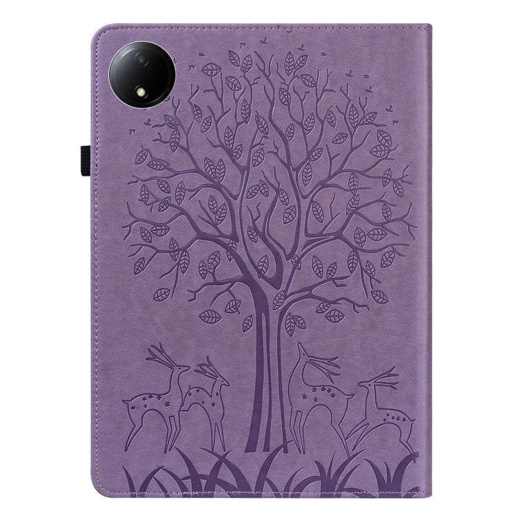 For Xiaomi Redmi Pad SE 8.7 Tree & Deer Embossed Leather Tablet Case(Purple) by bashfashion