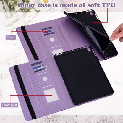 For Samsung Galaxy Tab A9+ Tree & Deer Embossed Leather Tablet Case(Purple) by bashfashion