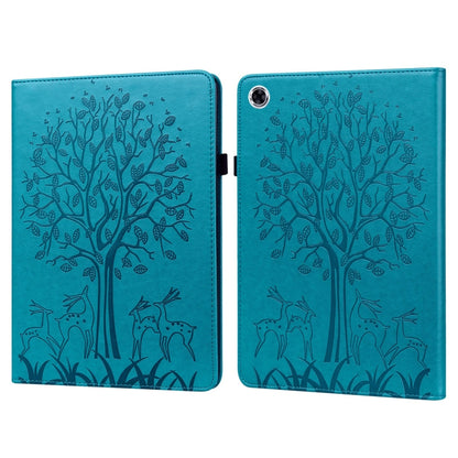 For Samsung Galaxy Tab A9+ Tree & Deer Embossed Leather Tablet Case(Blue) by bashfashion