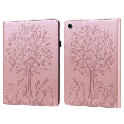 For Samsung Galaxy Tab A9+ Tree & Deer Embossed Leather Tablet Case(Pink) by bashfashion