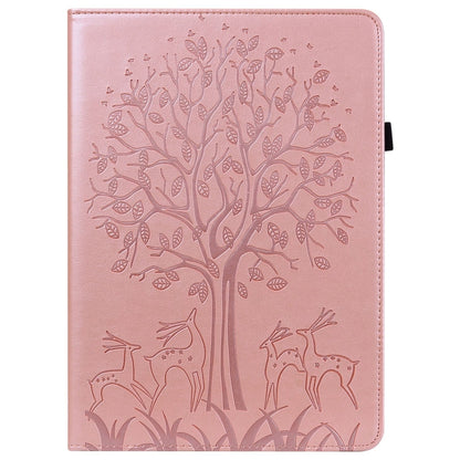 For Samsung Galaxy Tab A9+ Tree & Deer Embossed Leather Tablet Case(Pink) by bashfashion