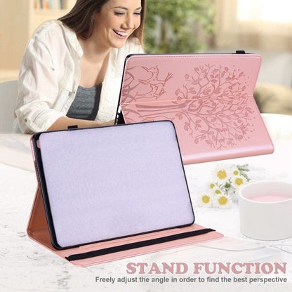 For Samsung Galaxy Tab A9+ Tree & Deer Embossed Leather Tablet Case(Pink) by bashfashion