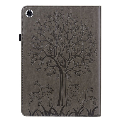 For Samsung Galaxy Tab A9+ Tree & Deer Embossed Leather Tablet Case(Grey) by bashfashion