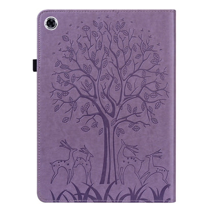 For Samsung Galaxy Tab A9 Tree & Deer Embossed Leather Tablet Case(Purple) by bashfashion