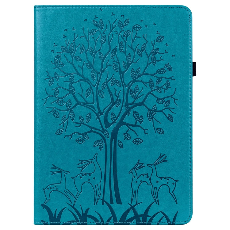 For Samsung Galaxy Tab A9 Tree & Deer Embossed Leather Tablet Case(Blue) by bashfashion