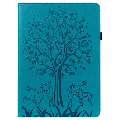 For Samsung Galaxy Tab A9 Tree & Deer Embossed Leather Tablet Case(Blue) by bashfashion