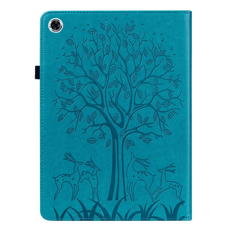 For Samsung Galaxy Tab A9 Tree & Deer Embossed Leather Tablet Case(Blue) by bashfashion