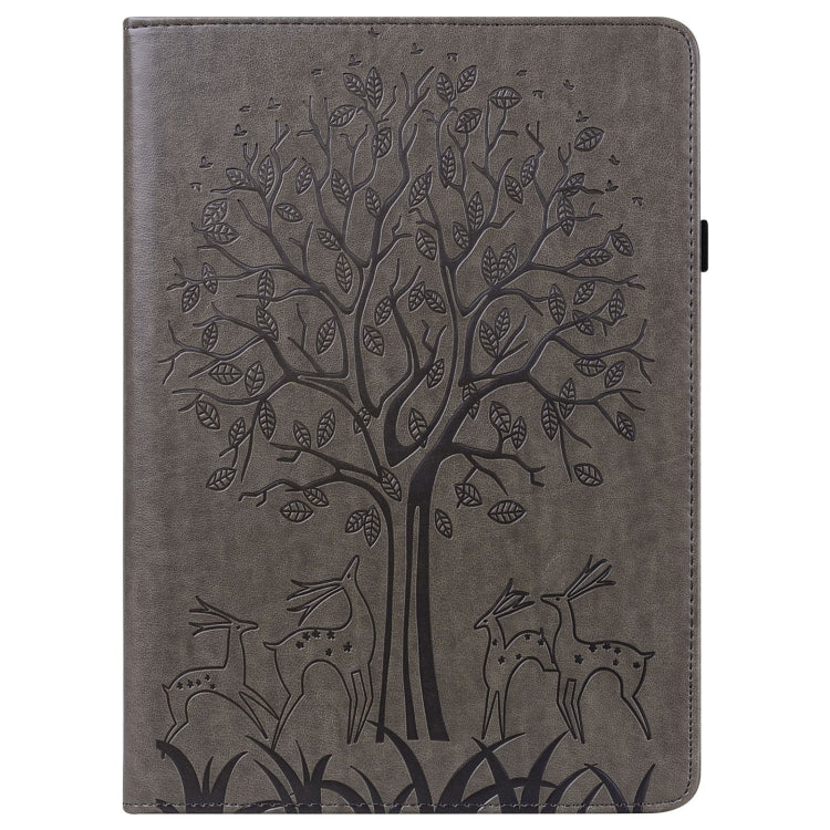 For Samsung Galaxy Tab A9 Tree & Deer Embossed Leather Tablet Case(Grey) by bashfashion