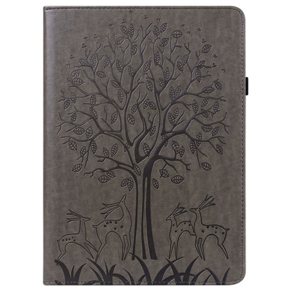For Samsung Galaxy Tab A9 Tree & Deer Embossed Leather Tablet Case(Grey) by bashfashion