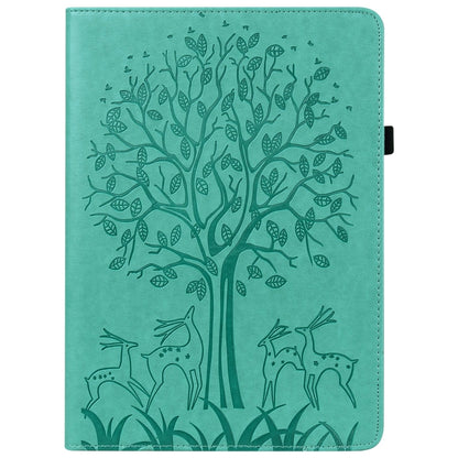For Samsung Galaxy Tab A9 Tree & Deer Embossed Leather Tablet Case(Green) by bashfashion