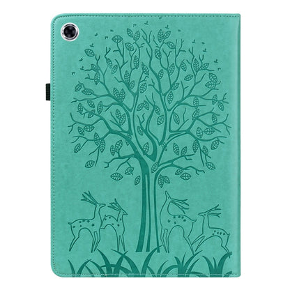 For Samsung Galaxy Tab A9 Tree & Deer Embossed Leather Tablet Case(Green) by bashfashion