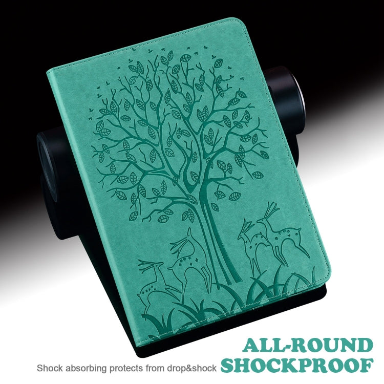 For Samsung Galaxy Tab A9 Tree & Deer Embossed Leather Tablet Case(Green) by bashfashion