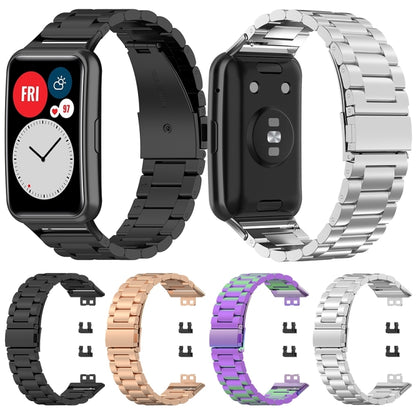 For Huawei Watch Fit Special Edition Three Strains Stainless Steel Watch Band(Rose Gold) by bashfashion