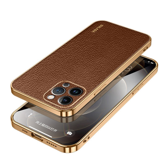 For iPhone 15 Pro Max SULADA TPU + Litchi Texture Leather Phone Case(Brown) by SULADA