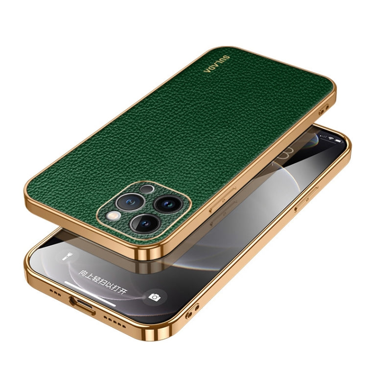For iPhone 15 Pro SULADA TPU + Litchi Texture Leather Phone Case(Green) by SULADA