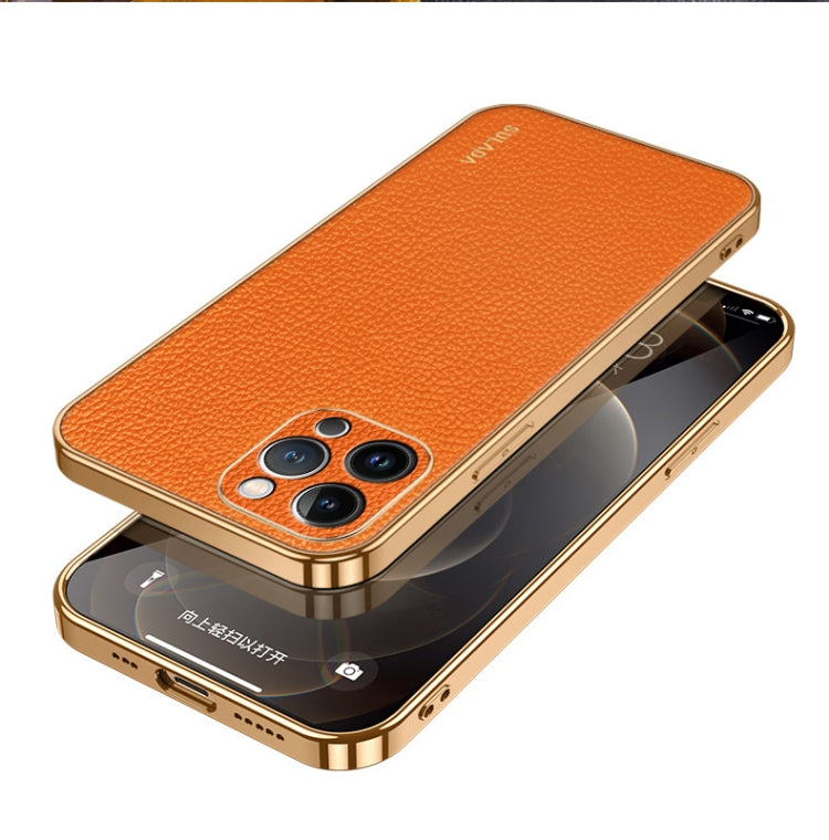 For iPhone 15 Pro SULADA TPU + Litchi Texture Leather Phone Case(Orange) by SULADA