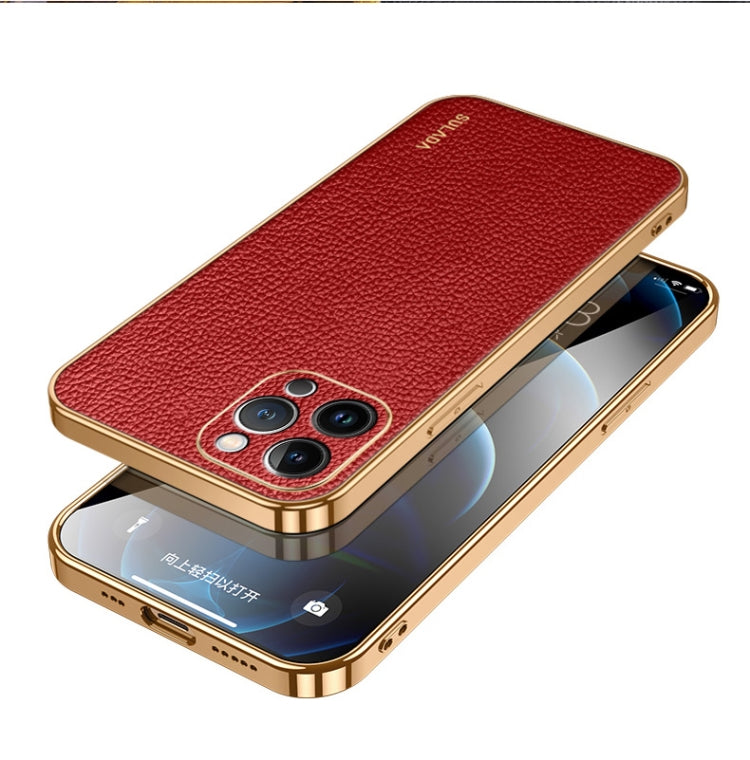 For iPhone 15 Pro SULADA TPU + Litchi Texture Leather Phone Case(Red) by SULADA